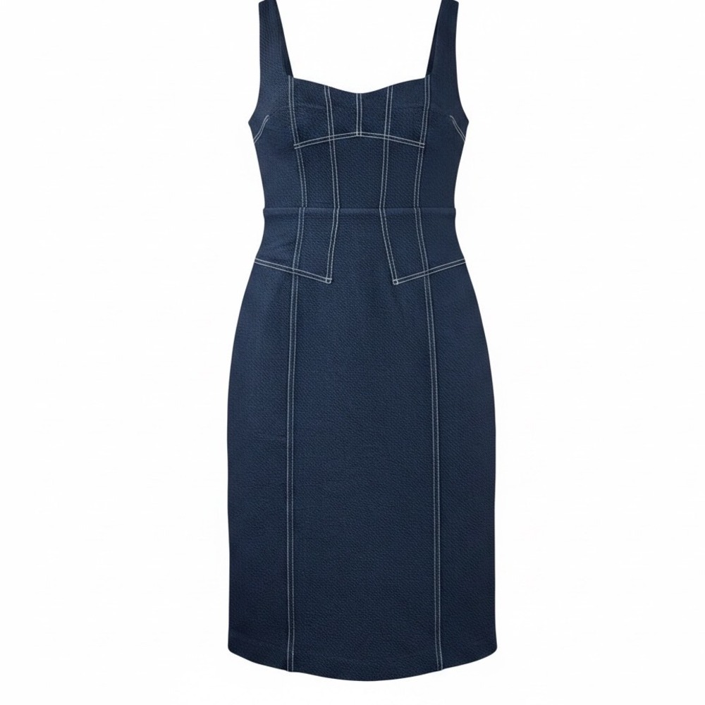 Maeve Anthropologie Sew It Seams Dress Womens 4 Navy Blue Contrast Stitch Sheath